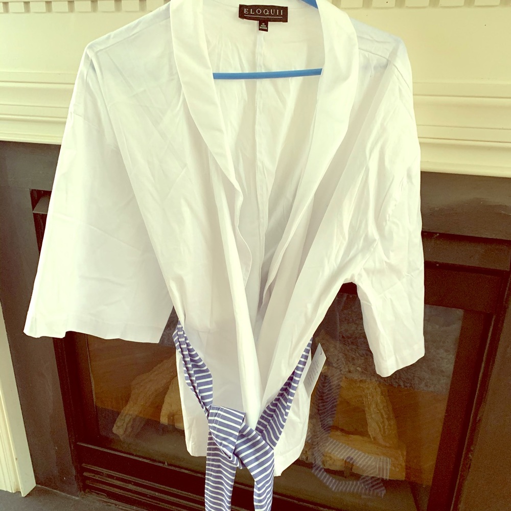 Eloquii White Shirt w/ Blue and White Stripped Tie